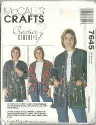 7645 MCCALLS SNIP RAGLAN CONTRAST EMBELLISH JACKET, VEST PATTERN 8-26 UNCUT